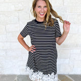 Stripes & Lace Shift Dress - Black-510 Mini-ENTRO-July & June Women's Fashion Boutique Located in San Antonio, Texas