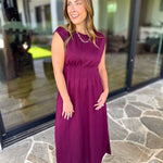 Polished Pin-Tuck Midi Dress - Burgundy-500 Midi-ENTRO-July & June Women's Fashion Boutique Located in San Antonio, Texas