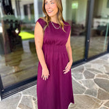 Polished Pin-Tuck Midi Dress - Burgundy-500 Midi-ENTRO-July & June Women's Fashion Boutique Located in San Antonio, Texas