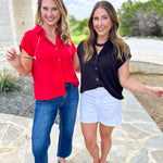Current Air - Classic Button Down Blouse - Black-200 Fashion Blouses-CURRENT AIR CLOTHING-July & June Women's Fashion Boutique Located in San Antonio, Texas