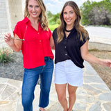 Current Air - Classic Button Down Blouse - Black-200 Fashion Blouses-CURRENT AIR CLOTHING-July & June Women's Fashion Boutique Located in San Antonio, Texas