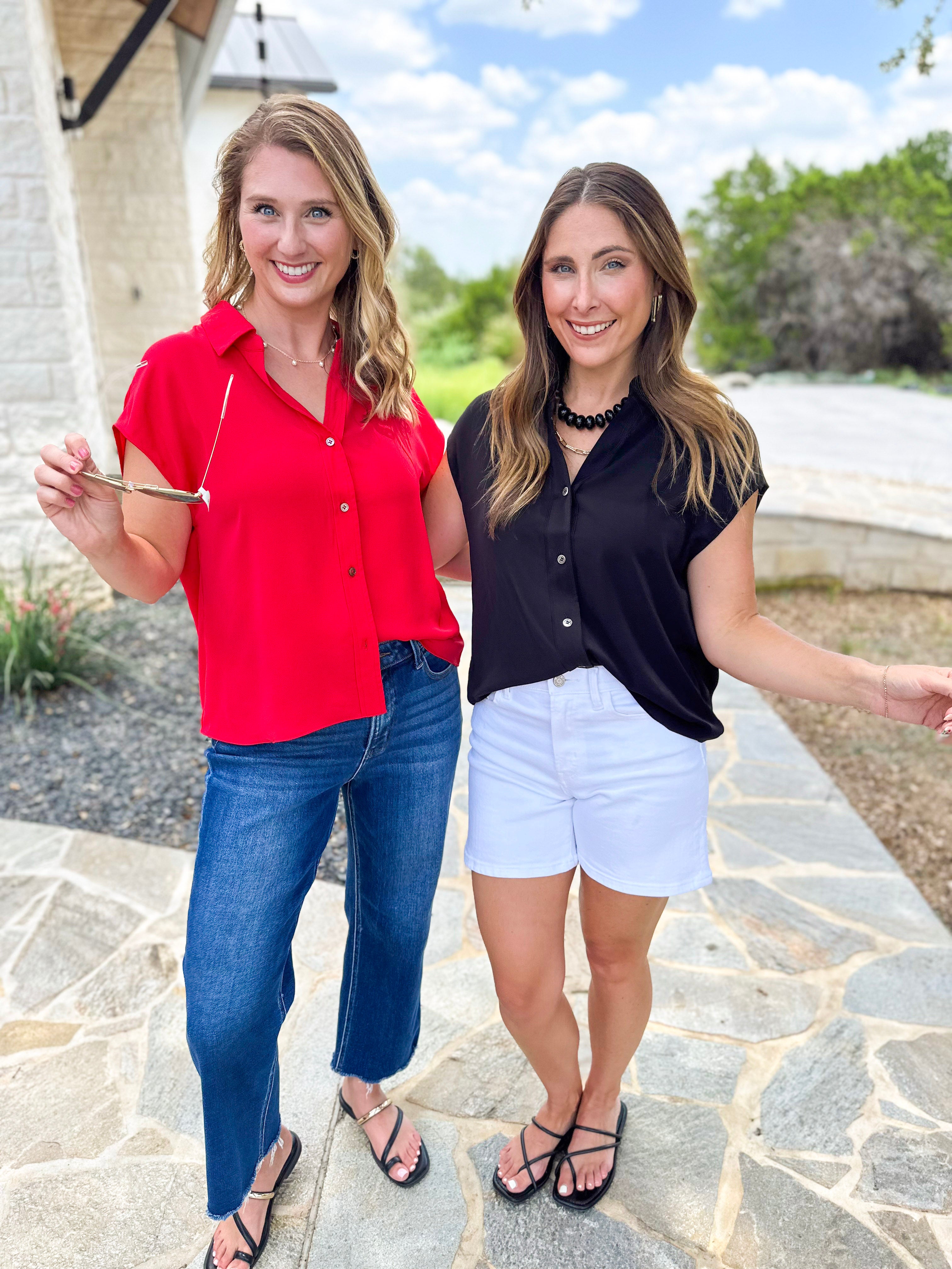 Current Air - Classic Button Down Blouse - Black-200 Fashion Blouses-CURRENT AIR CLOTHING-July & June Women's Fashion Boutique Located in San Antonio, Texas