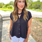 Current Air - Classic Button Down Blouse - Black-200 Fashion Blouses-CURRENT AIR CLOTHING-July & June Women's Fashion Boutique Located in San Antonio, Texas
