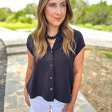 Current Air - Classic Button Down Blouse - Black-200 Fashion Blouses-CURRENT AIR CLOTHING-July & June Women's Fashion Boutique Located in San Antonio, Texas