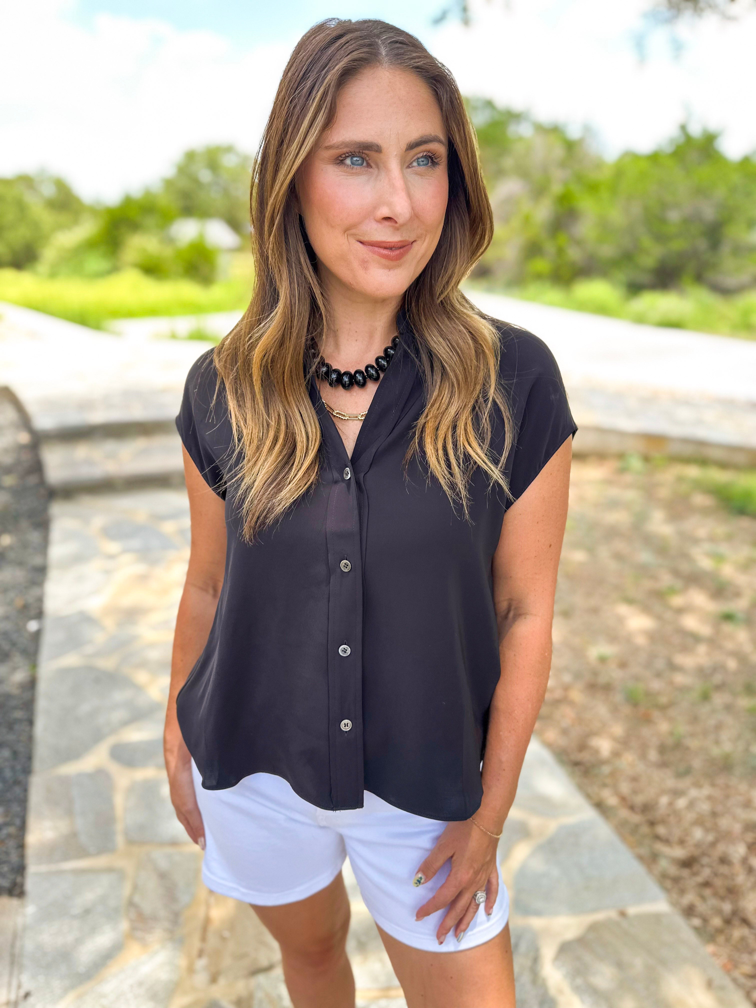 Current Air - Classic Button Down Blouse - Black-200 Fashion Blouses-CURRENT AIR CLOTHING-July & June Women's Fashion Boutique Located in San Antonio, Texas