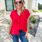 Current Air - Classic Button Down Blouse - Red-200 Fashion Blouses-CURRENT AIR CLOTHING-July & June Women's Fashion Boutique Located in San Antonio, Texas