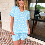 Mary Square - Alli Pj Set - Quiet Blossom Blue-300 Athleisure/Lounge-MARY SQUARE-July & June Women's Fashion Boutique Located in San Antonio, Texas
