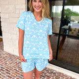 Mary Square - Alli Pj Set - Quiet Blossom Blue-300 Athleisure/Lounge-MARY SQUARE-July & June Women's Fashion Boutique Located in San Antonio, Texas