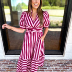 Color Drench Striped Midi Dress - Blushed Berry-500 Midi-ENTRO-July & June Women's Fashion Boutique Located in San Antonio, Texas