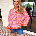 The Retro Pink Blouse-200 Fashion Blouses-FATE-July & June Women's Fashion Boutique Located in San Antonio, Texas