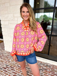 The Retro Pink Blouse-200 Fashion Blouses-FATE-July & June Women's Fashion Boutique Located in San Antonio, Texas