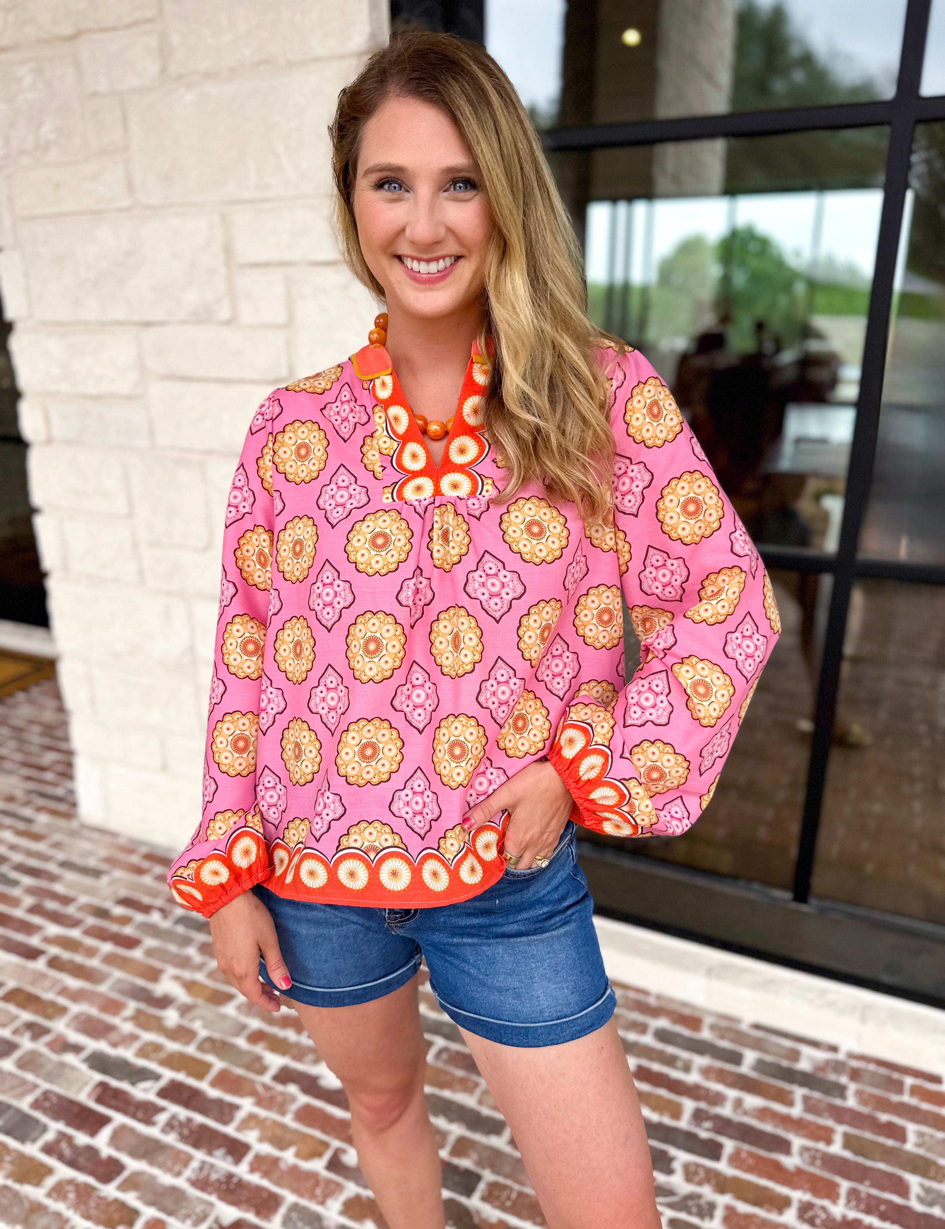 The Retro Pink Blouse-200 Fashion Blouses-FATE-July & June Women's Fashion Boutique Located in San Antonio, Texas