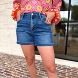 Vervet - High Rise Super Soft Denim Shorts-410 Shorts/Skirts-VEVERT BY FLYING MONKEY-July & June Women's Fashion Boutique Located in San Antonio, Texas