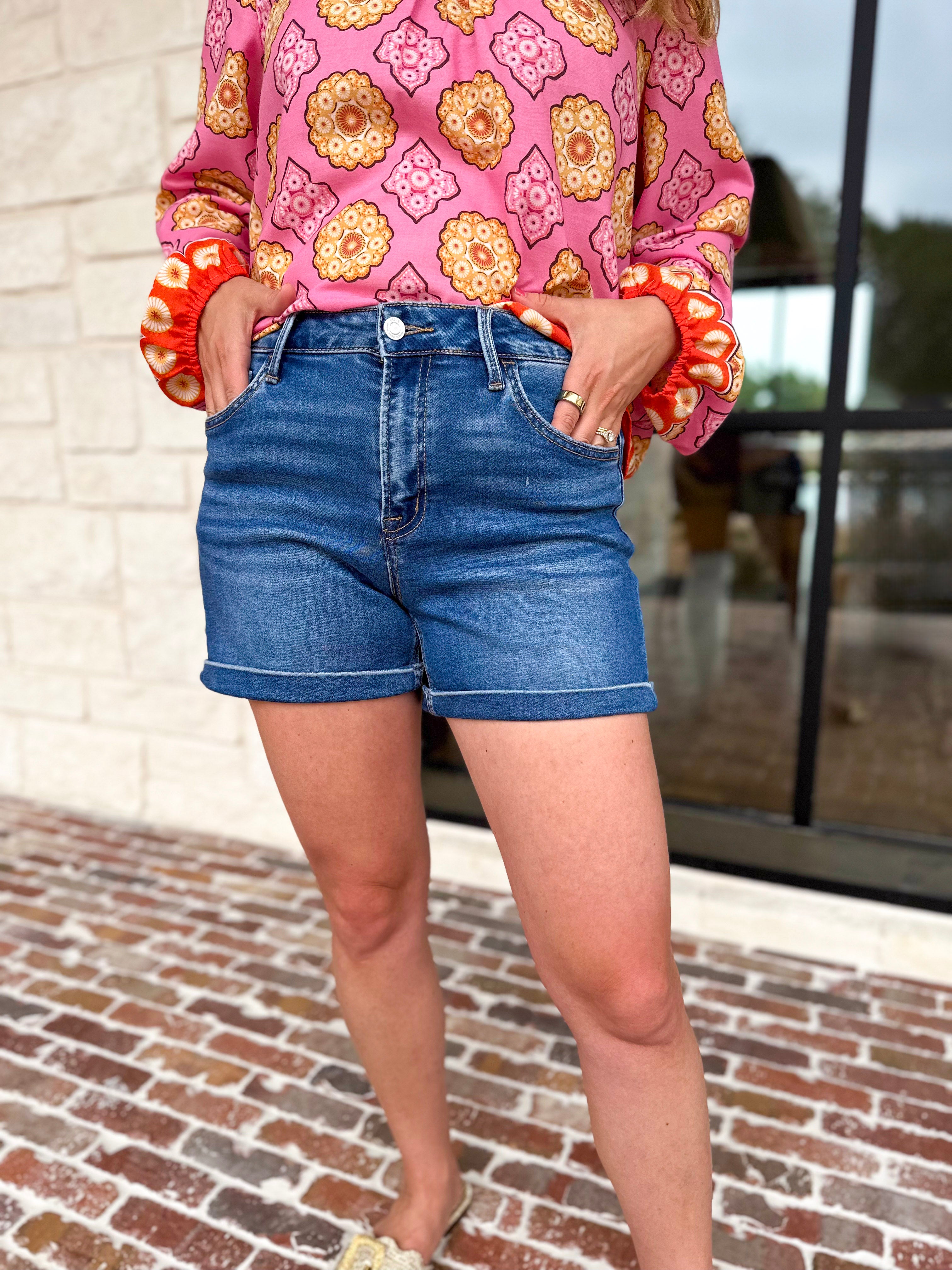 Vervet - High Rise Super Soft Denim Shorts-410 Shorts/Skirts-VEVERT BY FLYING MONKEY-July & June Women's Fashion Boutique Located in San Antonio, Texas