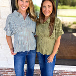 Living Life Gingham Top - Matcha-200 Fashion Blouses-ENTRO-July & June Women's Fashion Boutique Located in San Antonio, Texas