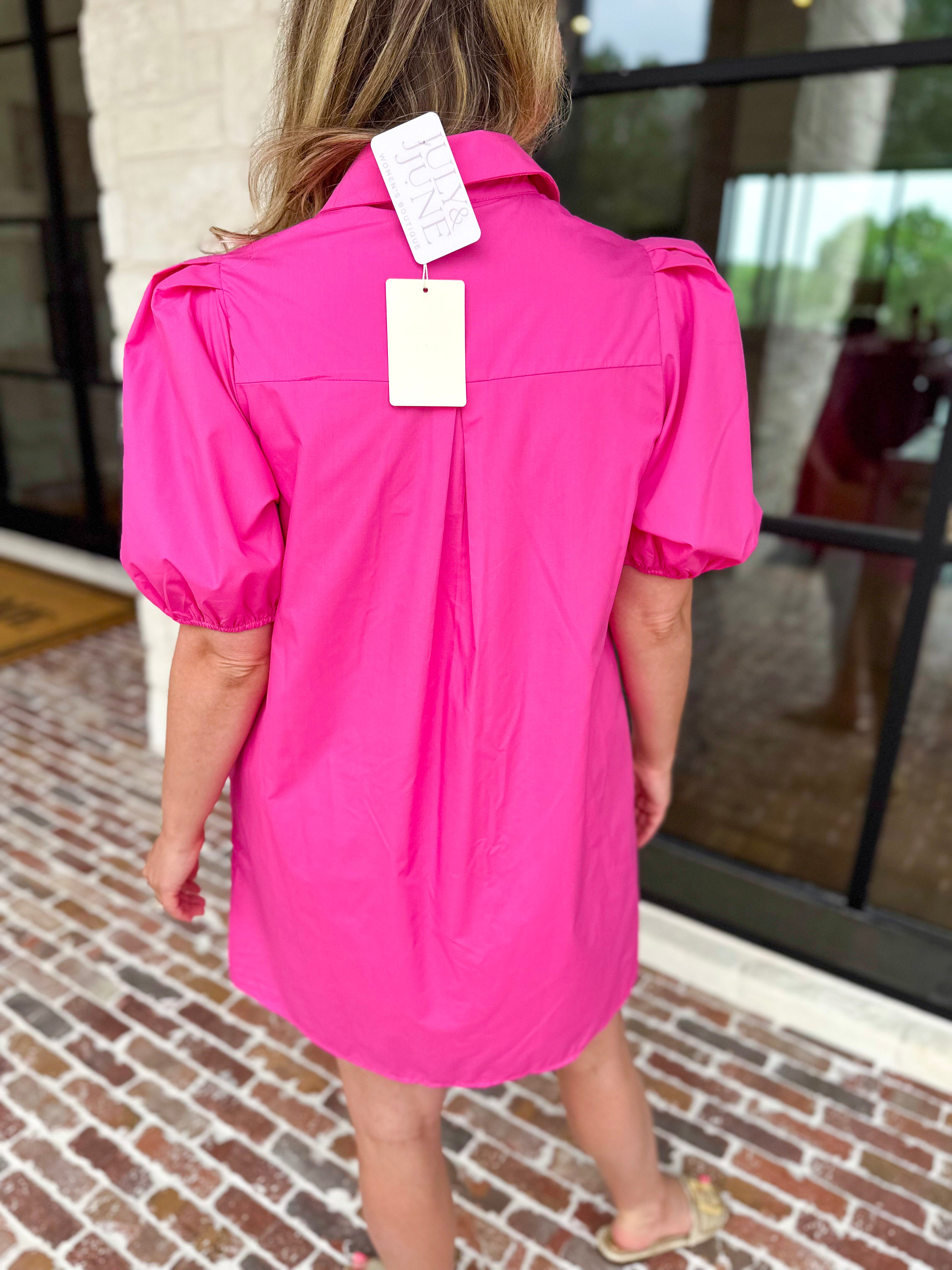 Flirty Embroidered Mini Dress - Hot Pink-510 Mini-ENTRO-July & June Women's Fashion Boutique Located in San Antonio, Texas