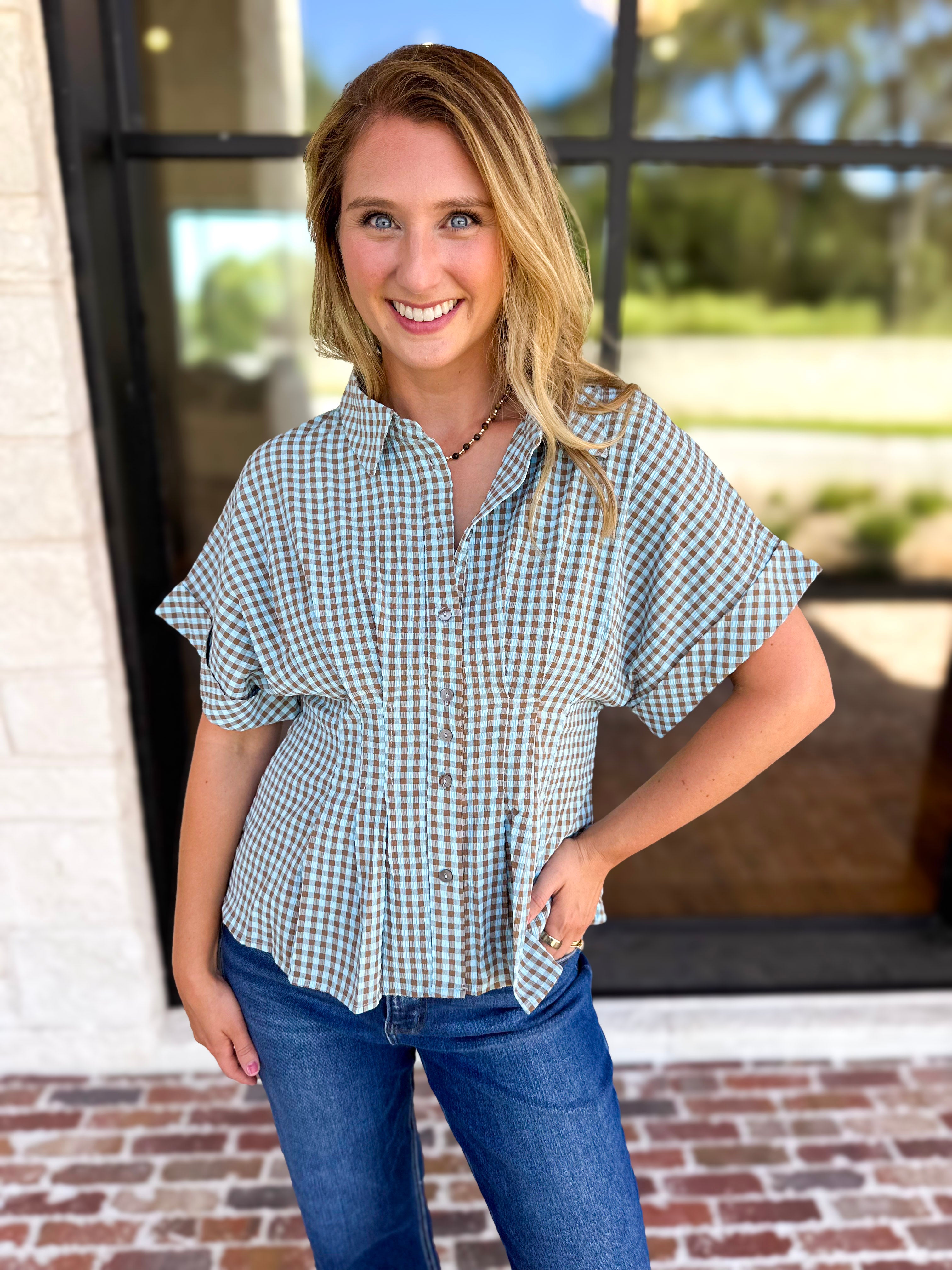 Living Life Gingham Top - Coco Sky-200 Fashion Blouses-ENTRO-July & June Women's Fashion Boutique Located in San Antonio, Texas