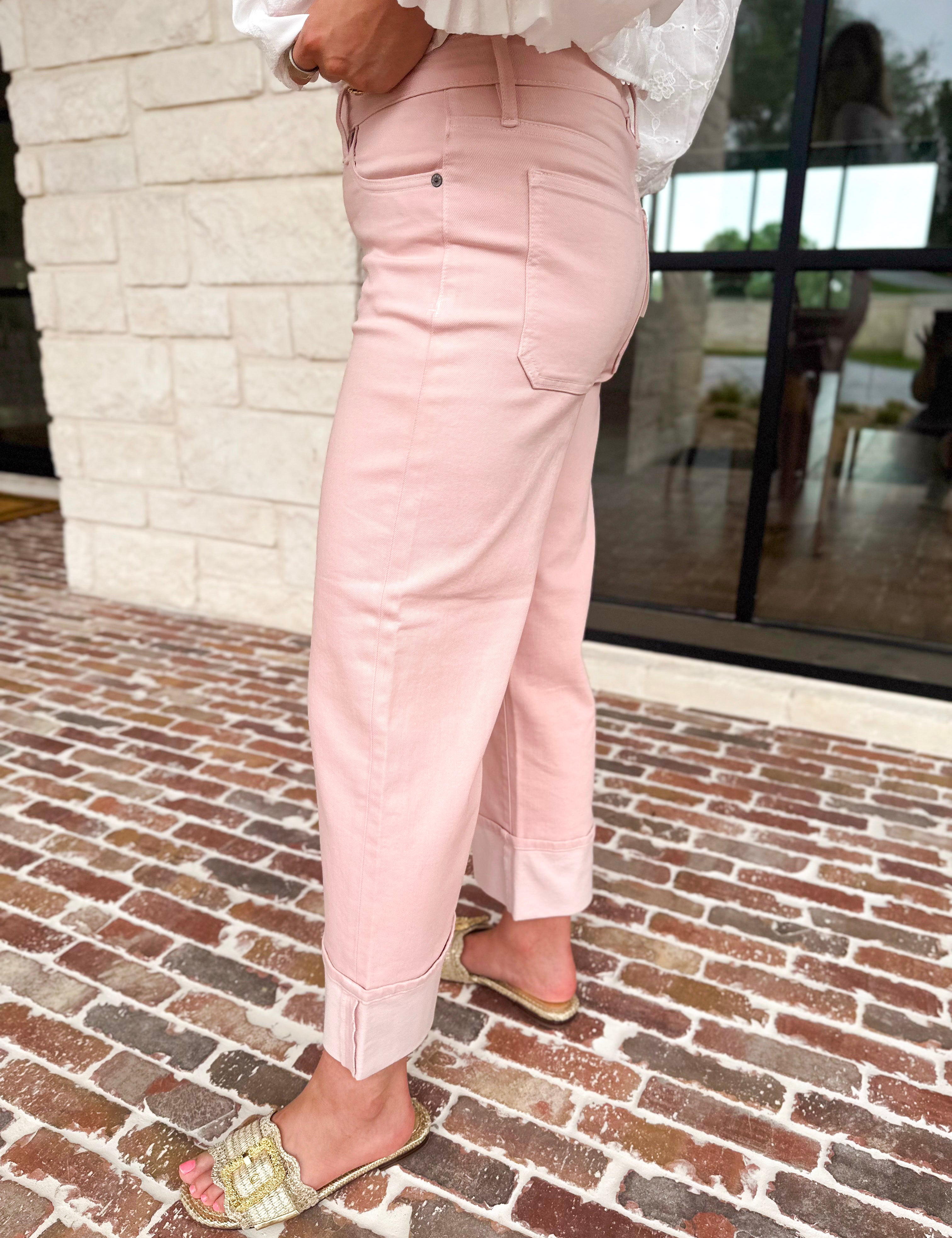 Hidden - Mid Rise Cuffed Blush Pink Jeans-400 Pants-HIDDEN JEANS-July & June Women's Fashion Boutique Located in San Antonio, Texas