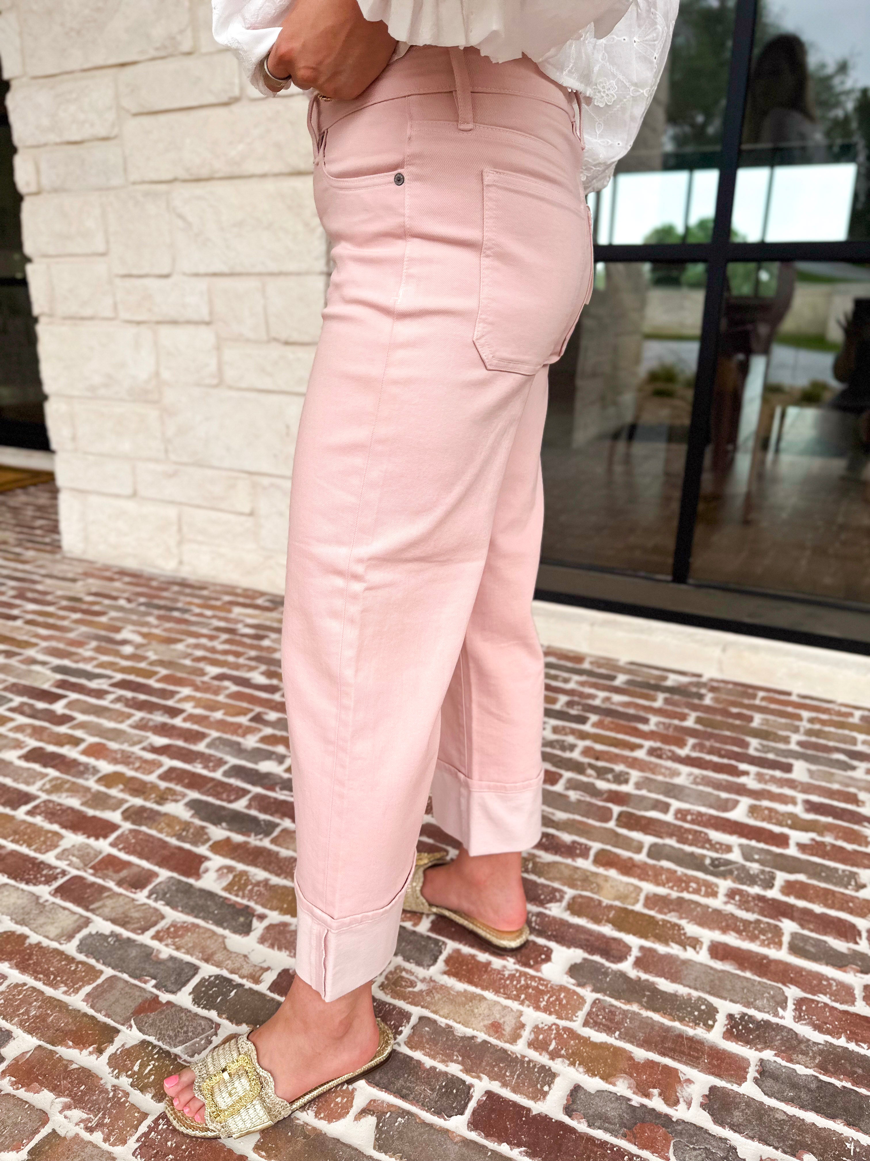 Hidden - Mid Rise Cuffed Blush Pink Jeans-400 Pants-HIDDEN JEANS-July & June Women's Fashion Boutique Located in San Antonio, Texas
