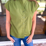 Ric Rac Button Down Top - Olive-200 Fashion Blouses-ENTRO-July & June Women's Fashion Boutique Located in San Antonio, Texas