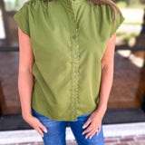 Ric Rac Button Down Top - Olive-200 Fashion Blouses-ENTRO-July & June Women's Fashion Boutique Located in San Antonio, Texas