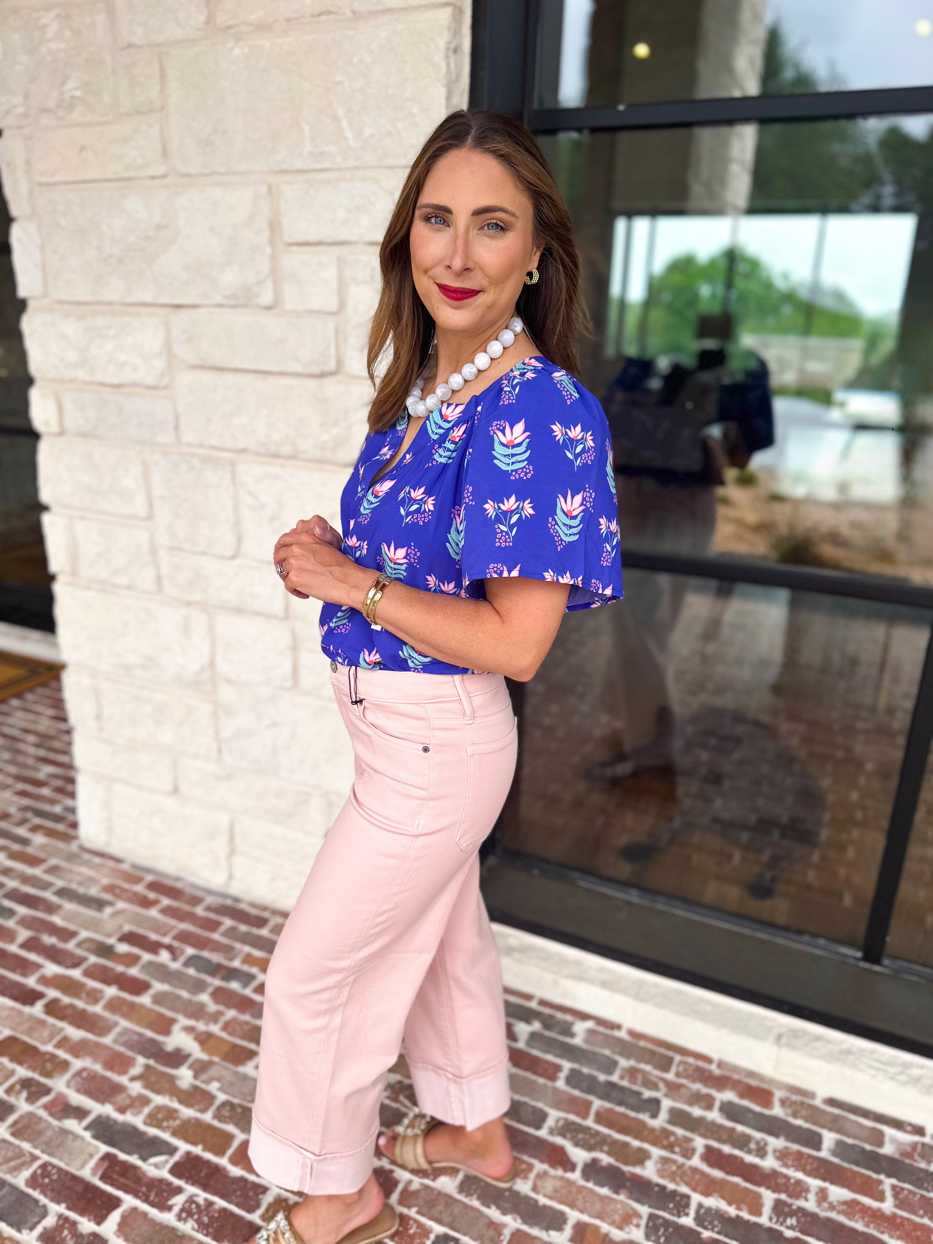 Mary Square - Blue Petal Keepsake Blouse-MARY SQUARE-July & June Women's Fashion Boutique Located in San Antonio, Texas