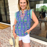 THML - Mixed Print Abstract Blouse-200 Fashion Blouses-THML-July & June Women's Fashion Boutique Located in San Antonio, Texas