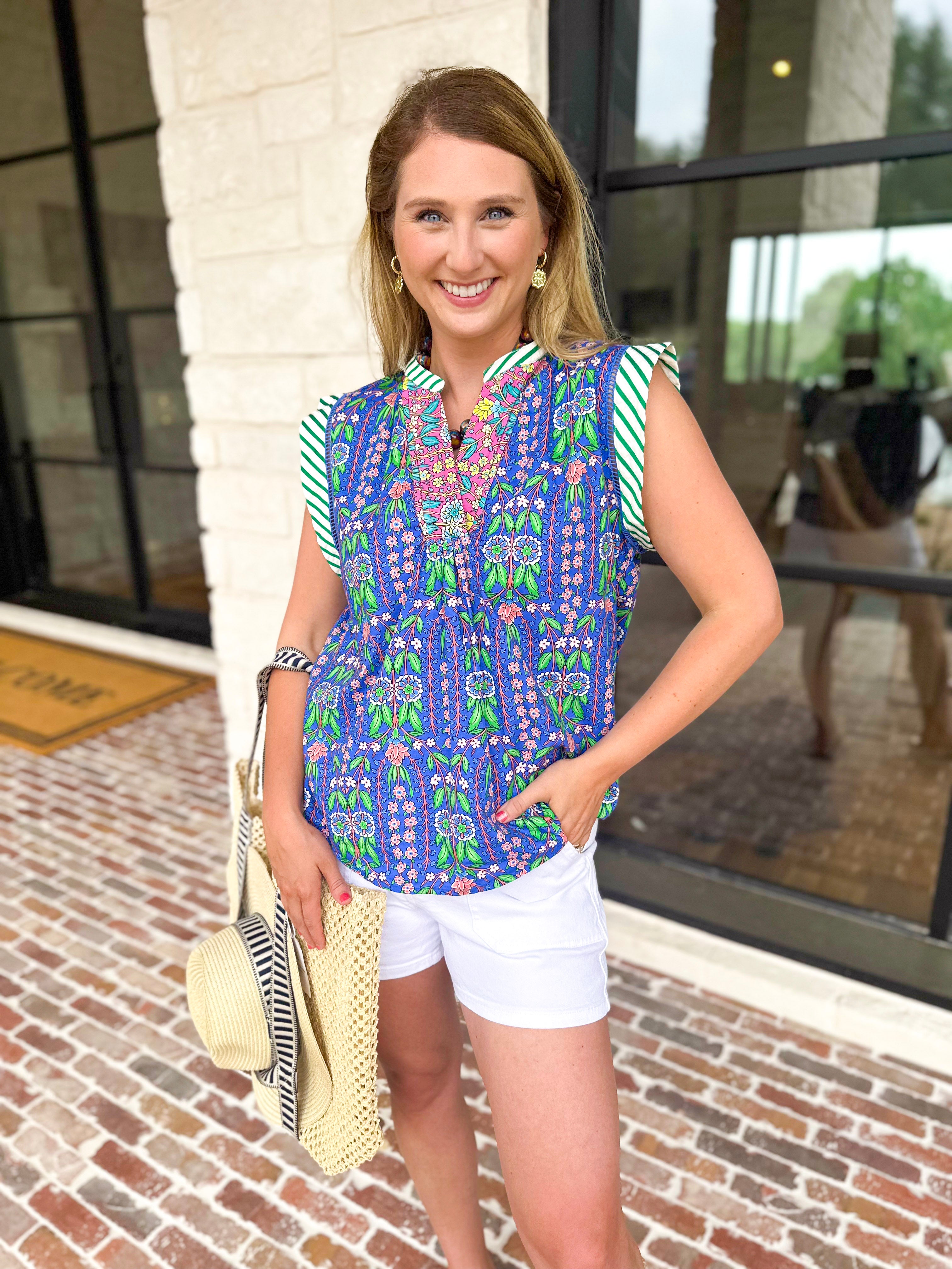 THML - Mixed Print Abstract Blouse-200 Fashion Blouses-THML-July & June Women's Fashion Boutique Located in San Antonio, Texas