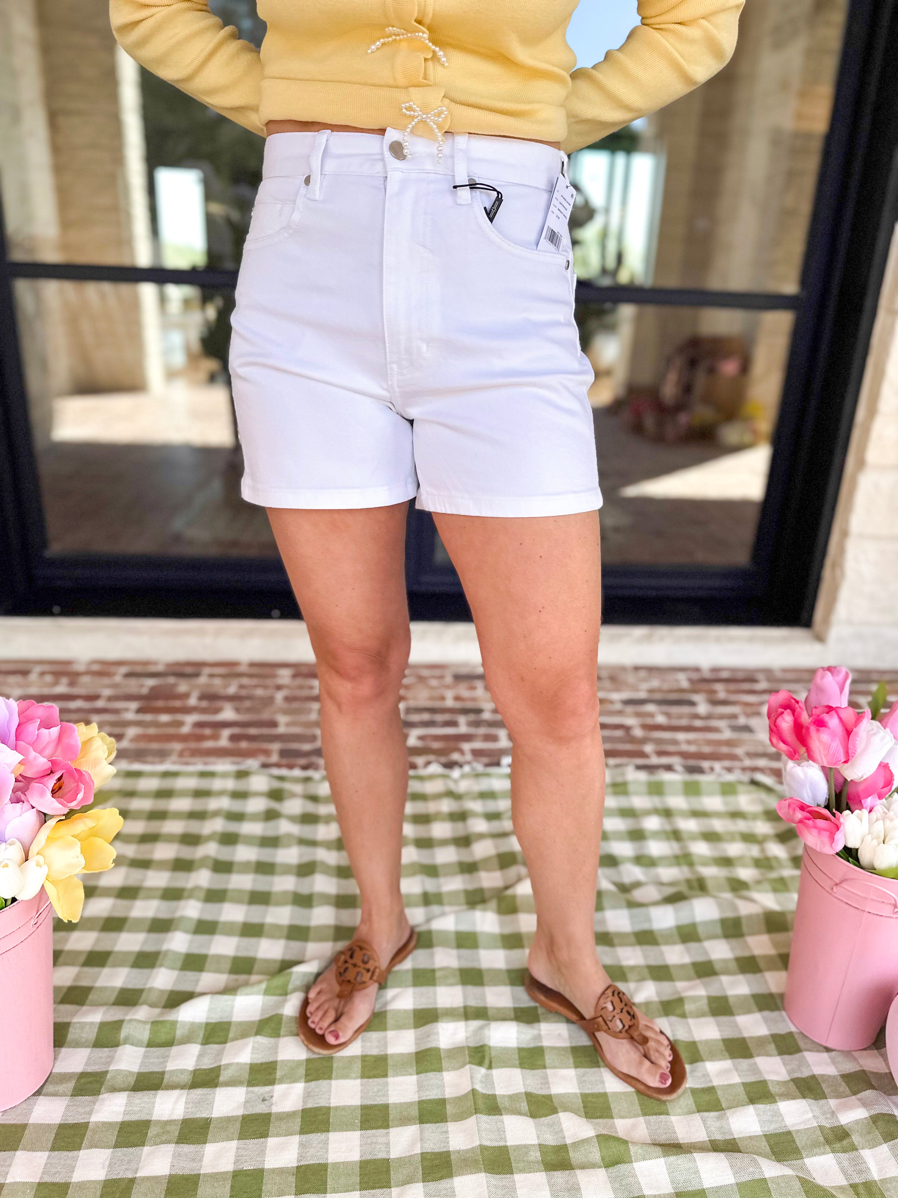 LIVERPOOL - High Rise Heritage White Denim Shorts-410 Shorts/Skirts-LIVERPOOL JEANS COMPANY-July & June Women's Fashion Boutique Located in San Antonio, Texas