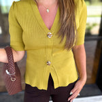Posh Peplum Knit Blouse - Chartreuse-230 Sweaters/Cardis-SKIES ARE BLUE-July & June Women's Fashion Boutique Located in San Antonio, Texas