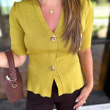 Posh Peplum Knit Blouse - Chartreuse-230 Sweaters/Cardis-SKIES ARE BLUE-July & June Women's Fashion Boutique Located in San Antonio, Texas