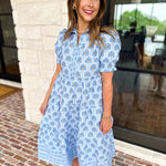 MARY SQUARE - Molly Sunshower Blue Flora Midi Dress-500 Midi-MARY SQUARE-July & June Women's Fashion Boutique Located in San Antonio, Texas