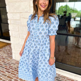 MARY SQUARE - Molly Sunshower Blue Flora Midi Dress-500 Midi-MARY SQUARE-July & June Women's Fashion Boutique Located in San Antonio, Texas
