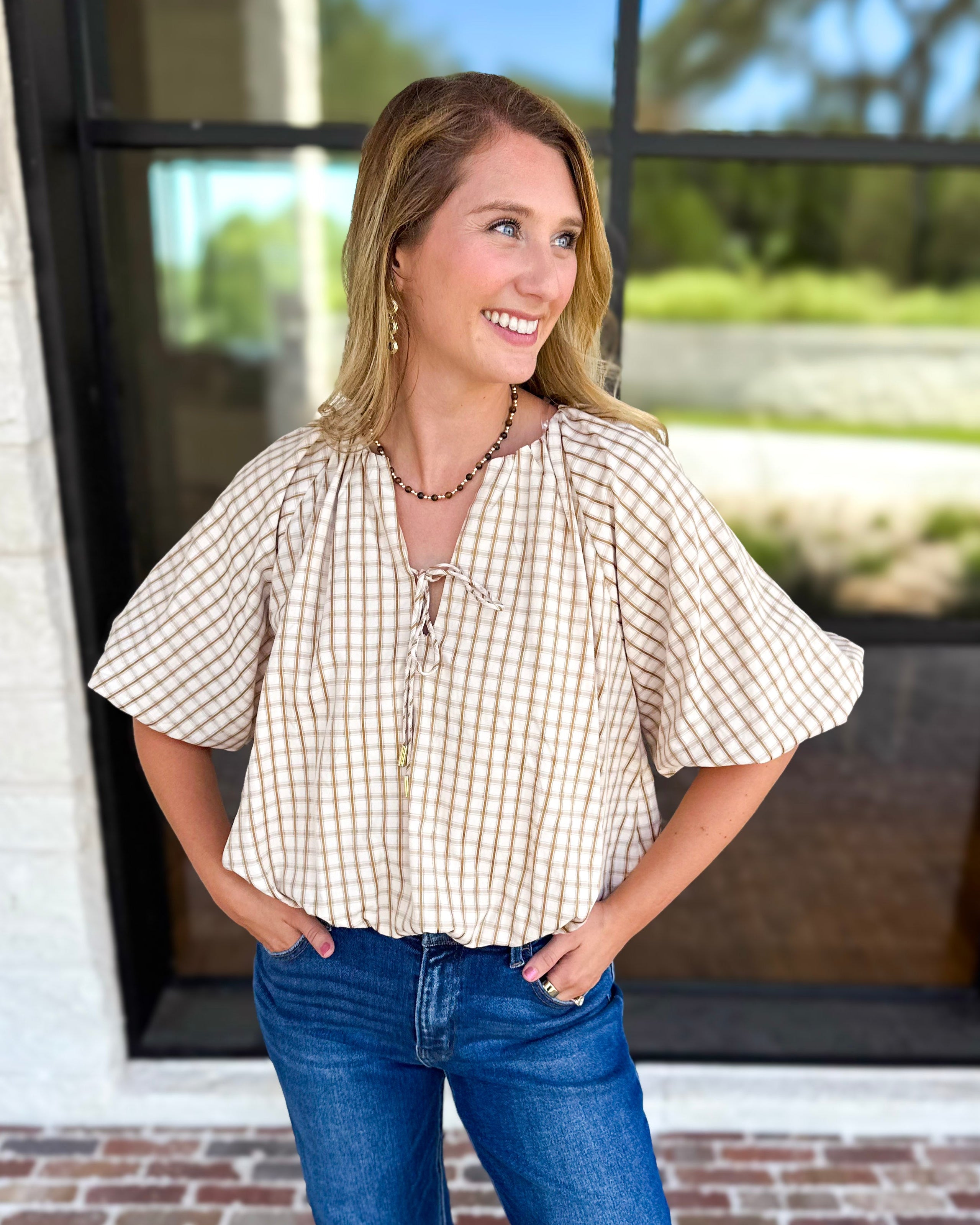 Fall Bubble Blouse-200 Fashion Blouses-ENTRO-July & June Women's Fashion Boutique Located in San Antonio, Texas