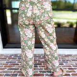 Fall Floral Denim Pants - Olive-400 Pants-ENTRO-July & June Women's Fashion Boutique Located in San Antonio, Texas