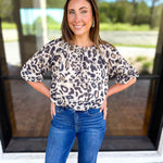 THML - Leopard Print Bubble Top-200 Fashion Blouses-THML-July & June Women's Fashion Boutique Located in San Antonio, Texas