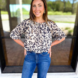 THML - Leopard Print Bubble Top-200 Fashion Blouses-THML-July & June Women's Fashion Boutique Located in San Antonio, Texas