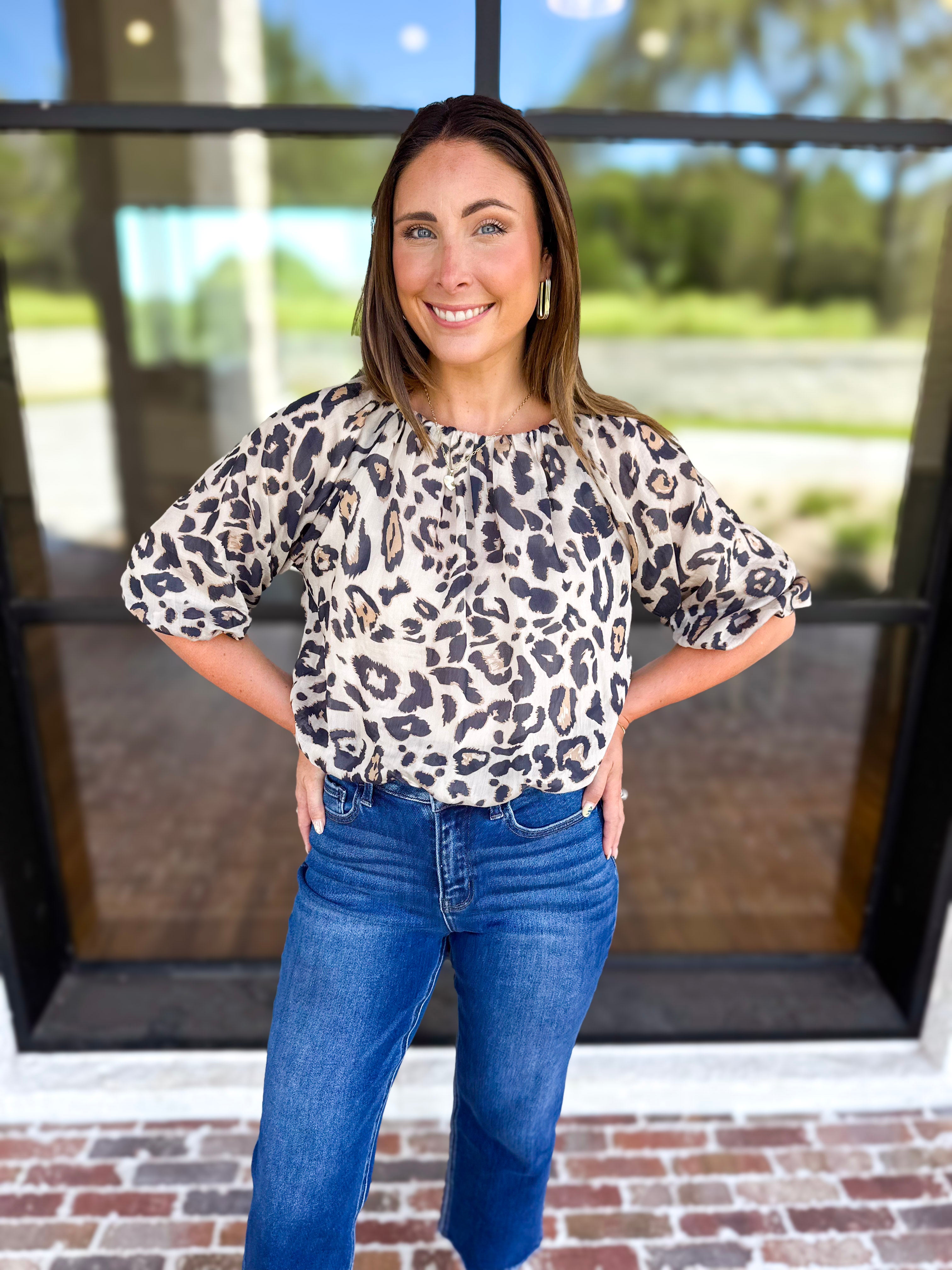 THML - Leopard Print Bubble Top-200 Fashion Blouses-THML-July & June Women's Fashion Boutique Located in San Antonio, Texas