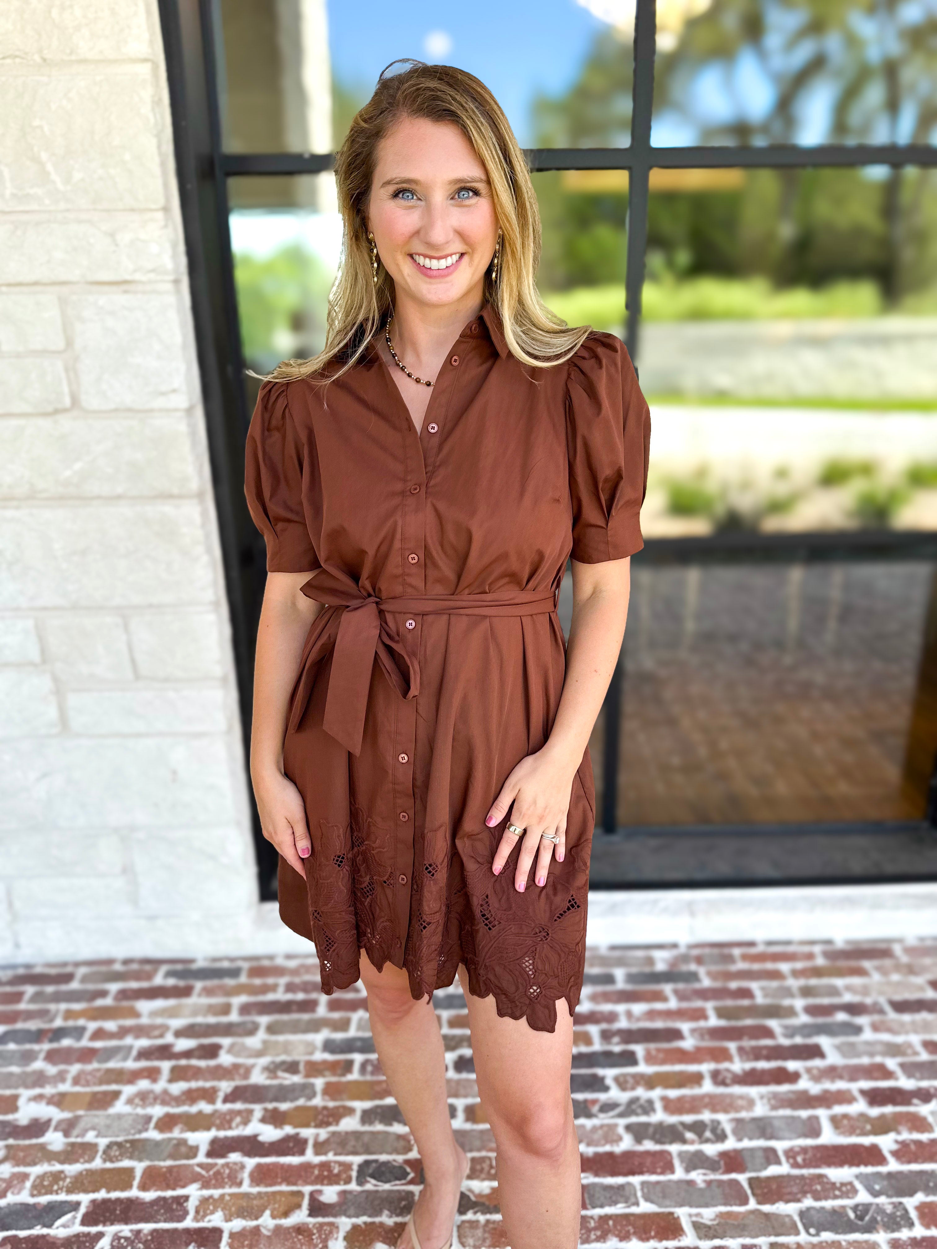 Espresso Lace Trim Mini Dress-510 Mini-ENTRO-July & June Women's Fashion Boutique Located in San Antonio, Texas
