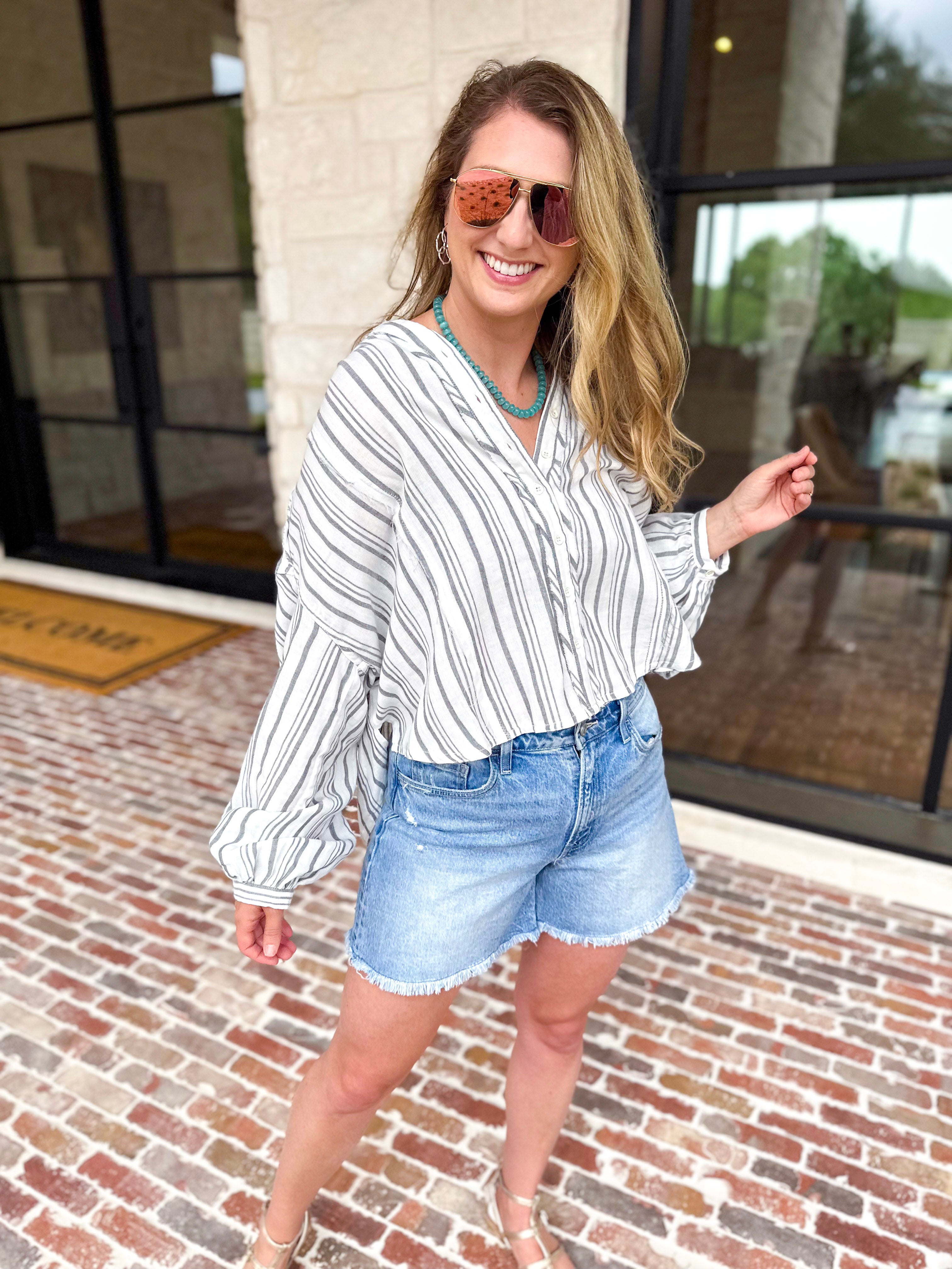 The Tulum Button Down Blouse - Dark Grey-200 Fashion Blouses-RAE MODE-July & June Women's Fashion Boutique Located in San Antonio, Texas