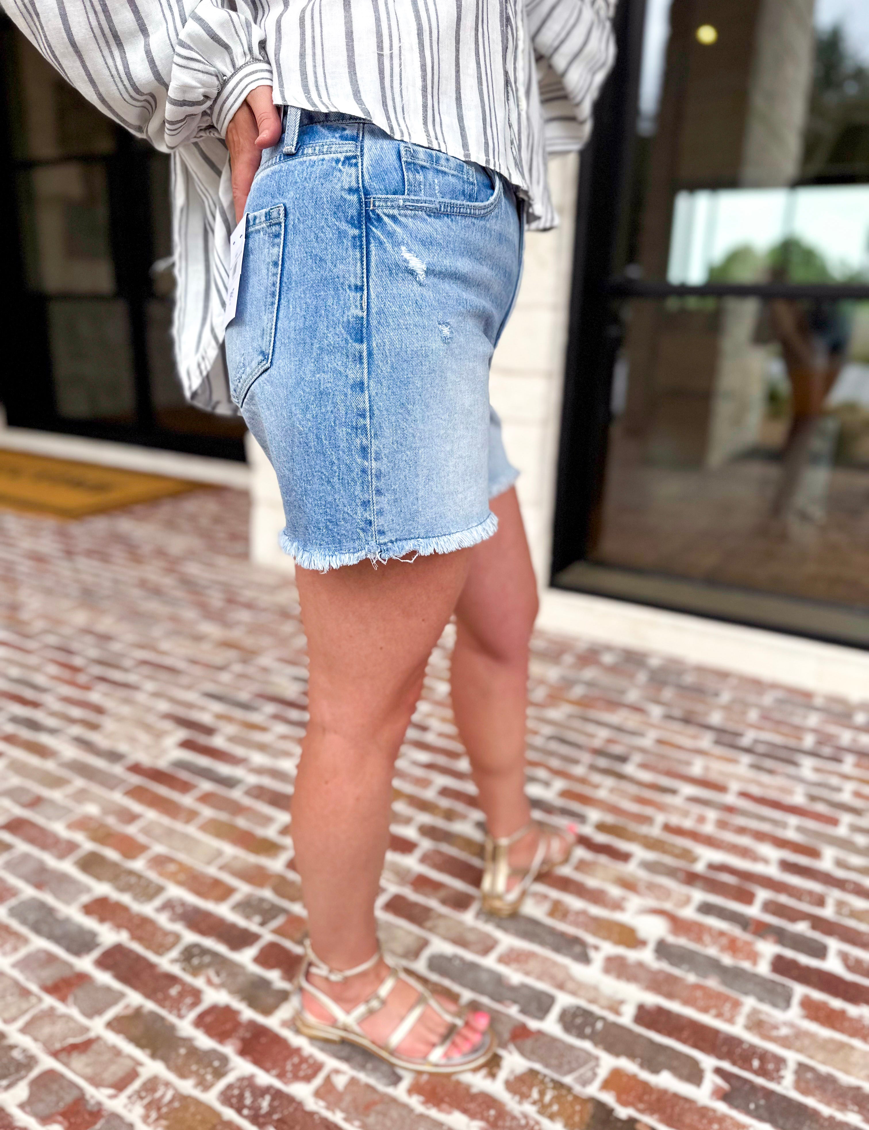Vervet - High Rise Boyfriend Denim Shorts-410 Shorts/Skirts-VEVERT BY FLYING MONKEY-July & June Women's Fashion Boutique Located in San Antonio, Texas