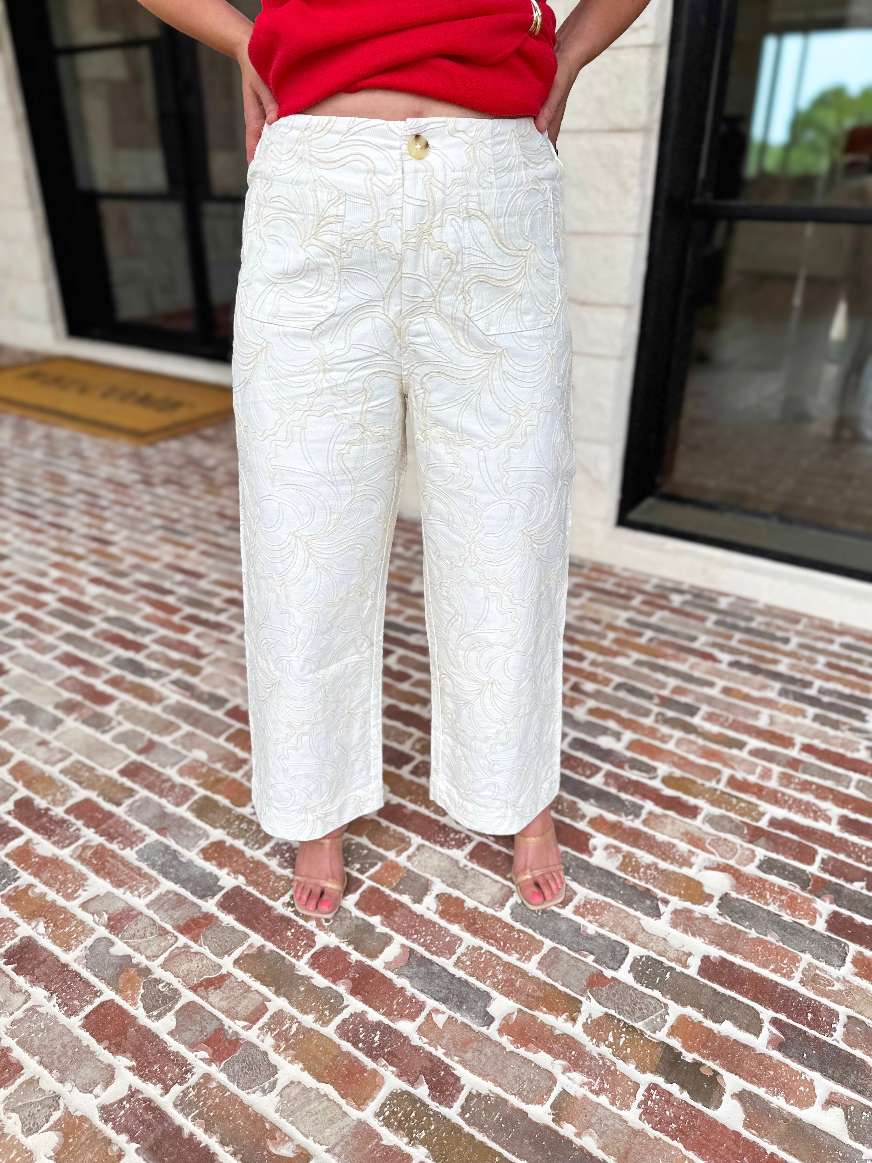 Ivory Crochet Wide Leg Jeans-400 Pants-JODIFL-July & June Women's Fashion Boutique Located in San Antonio, Texas