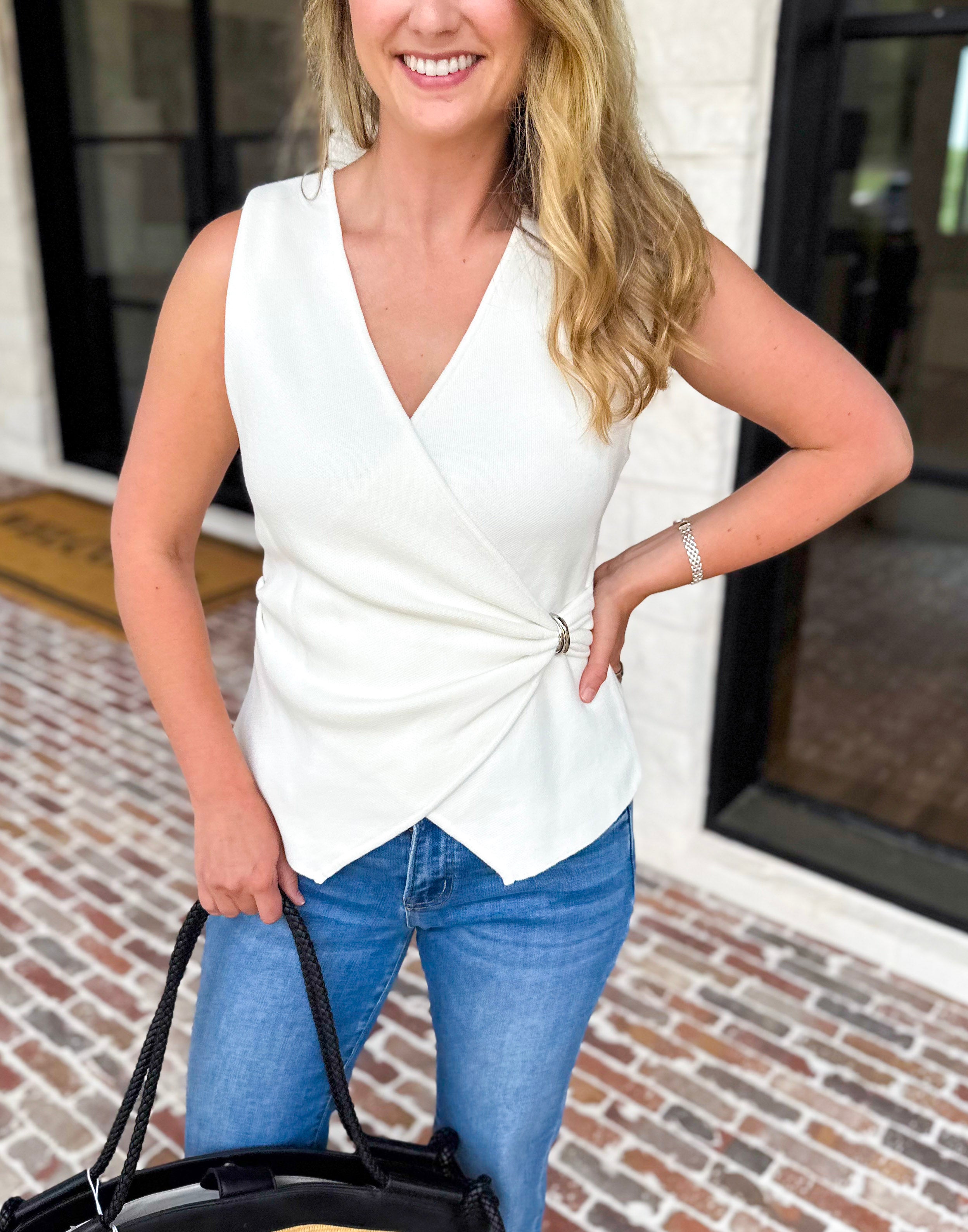 Wrap Detailed Blouse - White-200 Fashion Blouses-SKIES ARE BLUE-July & June Women's Fashion Boutique Located in San Antonio, Texas
