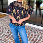 Black Lace & Floral Blouse-200 Fashion Blouses-ENTRO-July & June Women's Fashion Boutique Located in San Antonio, Texas