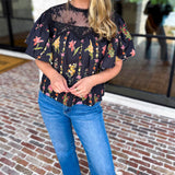 Black Lace & Floral Blouse-200 Fashion Blouses-ENTRO-July & June Women's Fashion Boutique Located in San Antonio, Texas