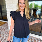 THML - Black Flutter Sleeve Blouse-200 Fashion Blouses-THML-July & June Women's Fashion Boutique Located in San Antonio, Texas