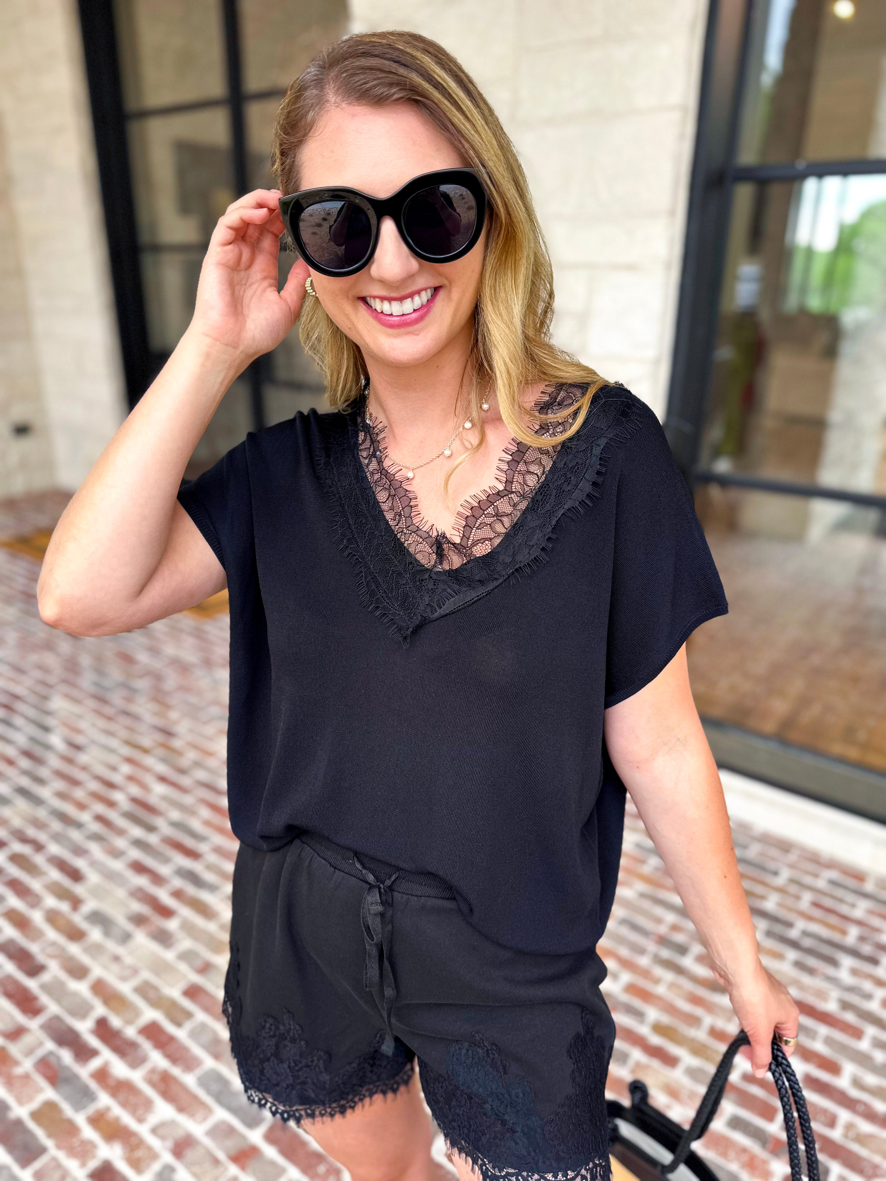 Lace Details Blouse - Black-200 Fashion Blouses-ENTRO-July & June Women's Fashion Boutique Located in San Antonio, Texas