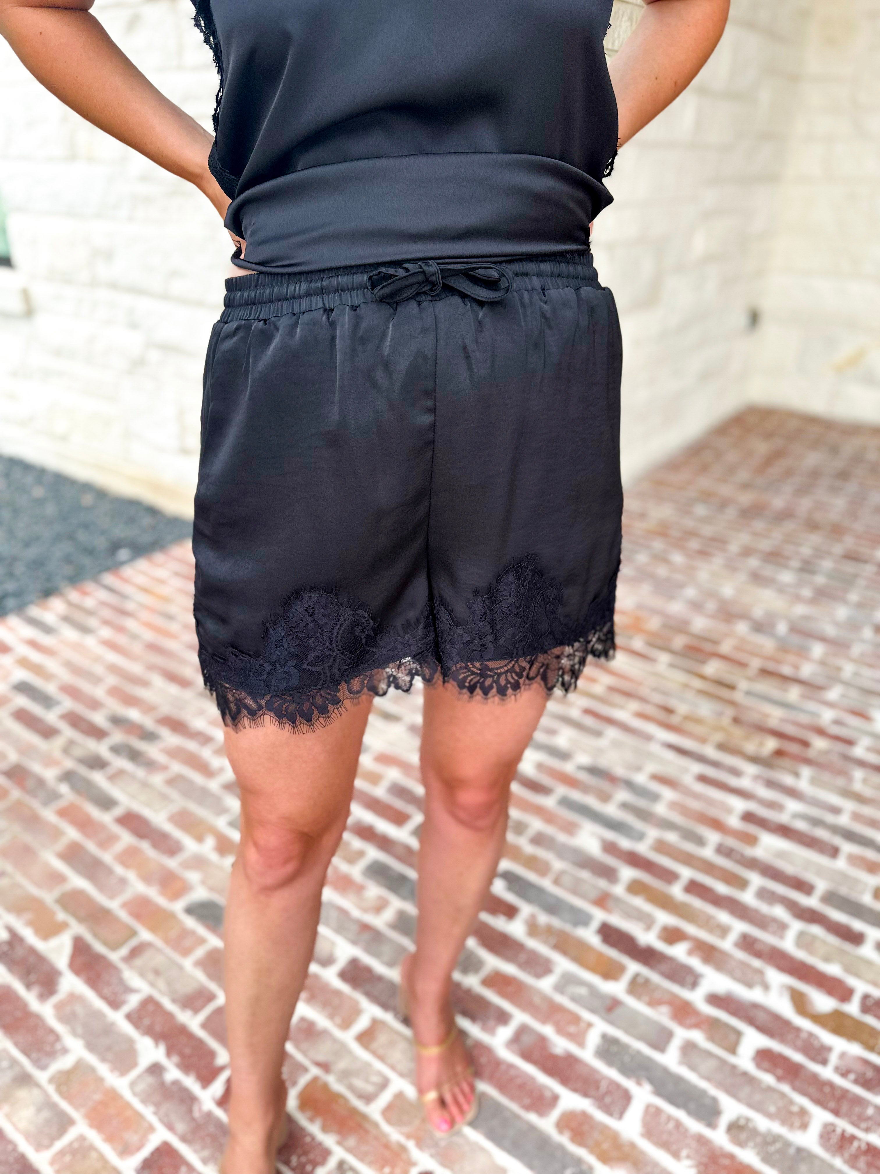 Night Out Black Lace Shorts-410 Shorts/Skirts-ENTRO-July & June Women's Fashion Boutique Located in San Antonio, Texas
