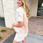 Taupe & Cream Crochet Short Set-510 Mini-STRUT & BOLT-July & June Women's Fashion Boutique Located in San Antonio, Texas