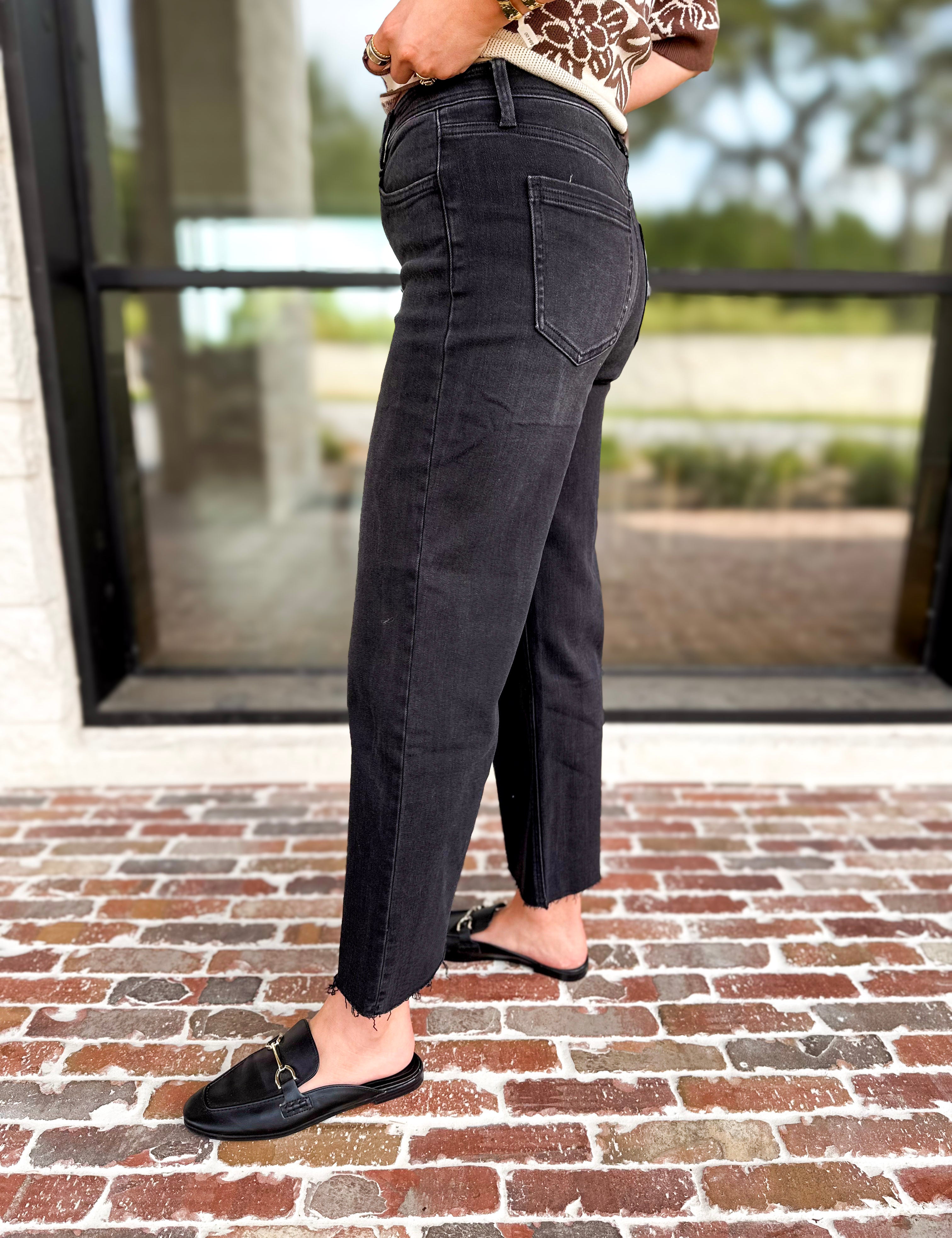 Vervet - High Rise Ankle Wide Leg Black Jeans-420 Denim-VEVERT BY FLYING MONKEY-July & June Women's Fashion Boutique Located in San Antonio, Texas